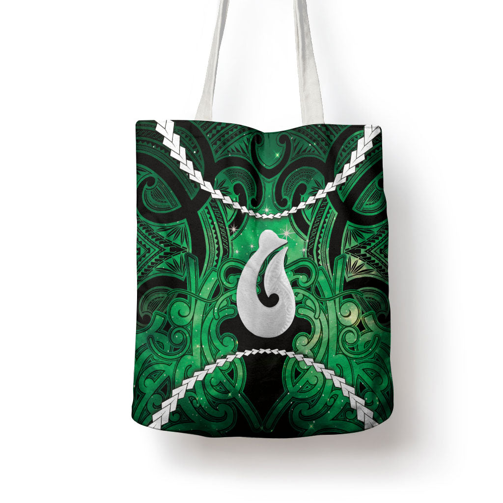 Maori Matariki Hei Matau Kakariki Tote Bag Maori Kowhaiwhai Pattern Galaxy LT01 - Polynesian Pride