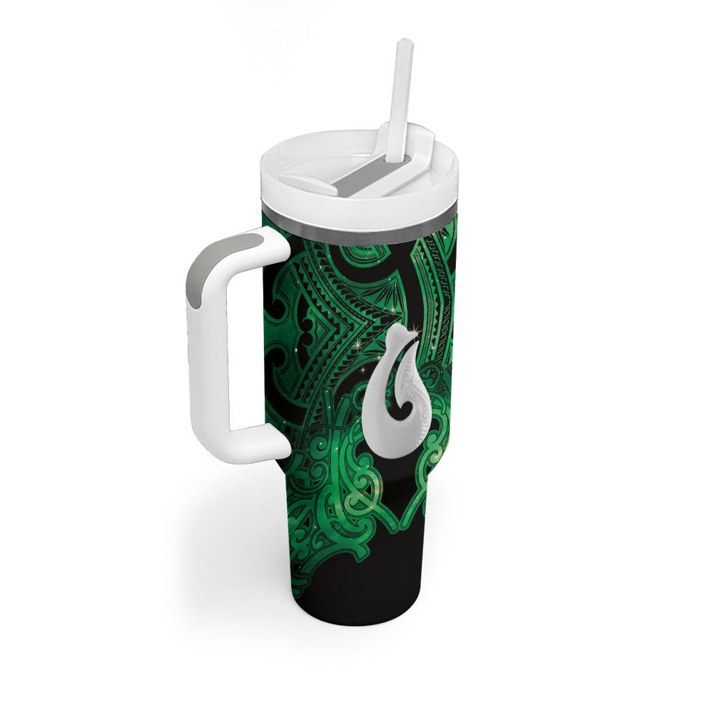 Personalised Maori Matariki Hei Matau Kakariki Tumbler With Handle Maori Kowhaiwhai Pattern Galaxy LT01 - Polynesian Pride