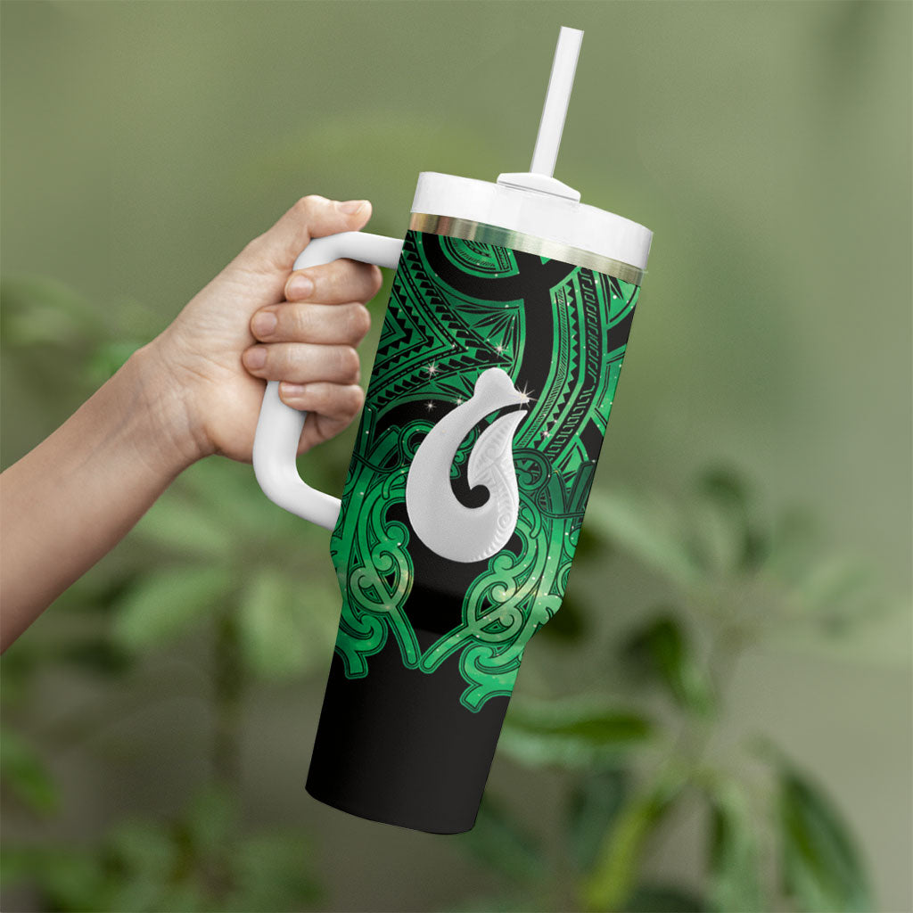 Personalised Maori Matariki Hei Matau Kakariki Tumbler With Handle Maori Kowhaiwhai Pattern Galaxy LT01 - Polynesian Pride