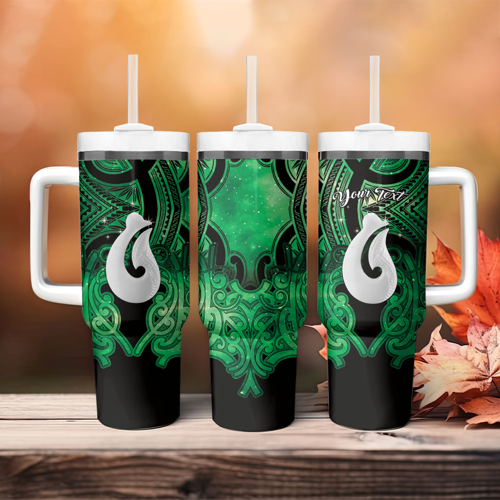 Personalised Maori Matariki Hei Matau Kakariki Tumbler With Handle Maori Kowhaiwhai Pattern Galaxy LT01 - Polynesian Pride