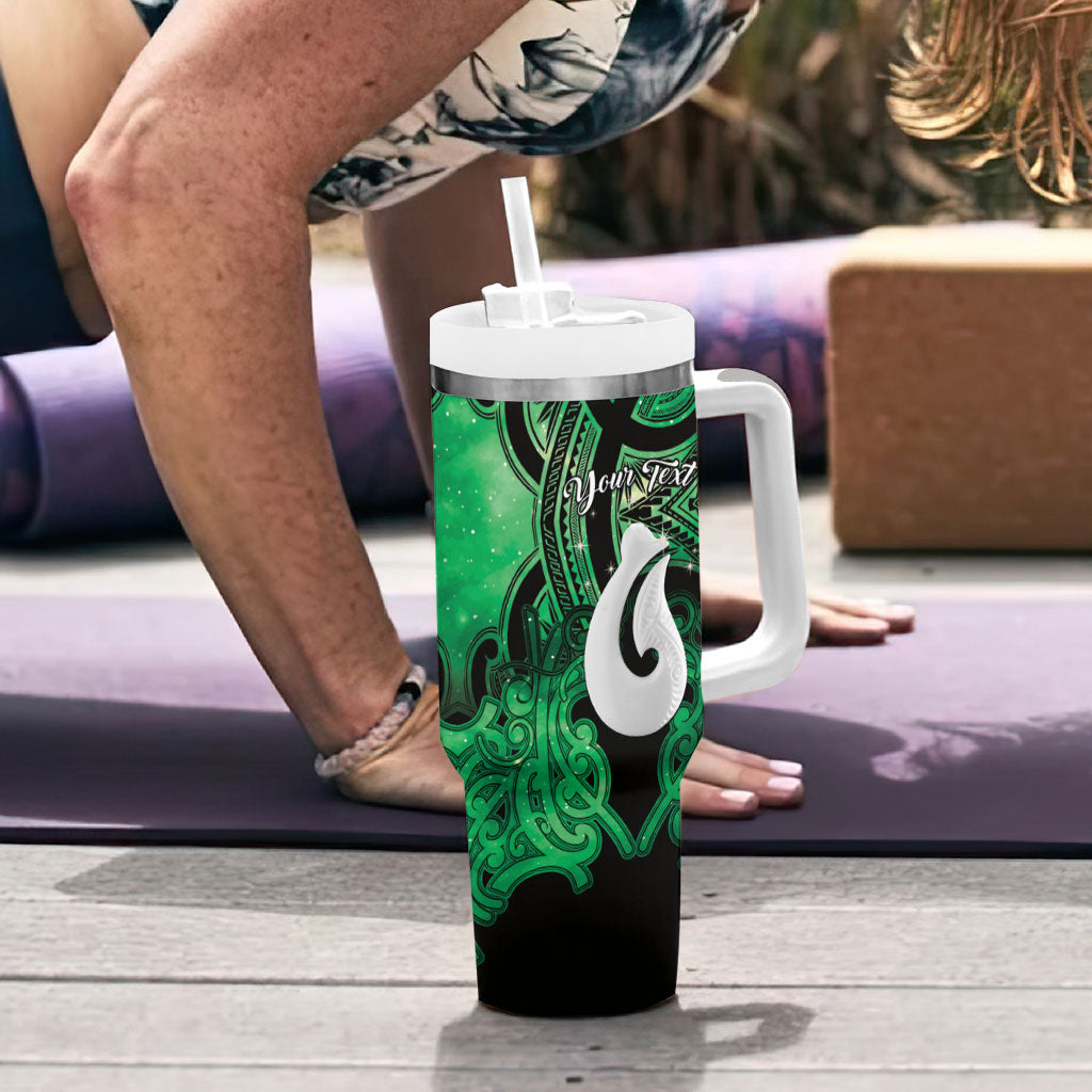 Personalised Maori Matariki Hei Matau Kakariki Tumbler With Handle Maori Kowhaiwhai Pattern Galaxy LT01 - Polynesian Pride