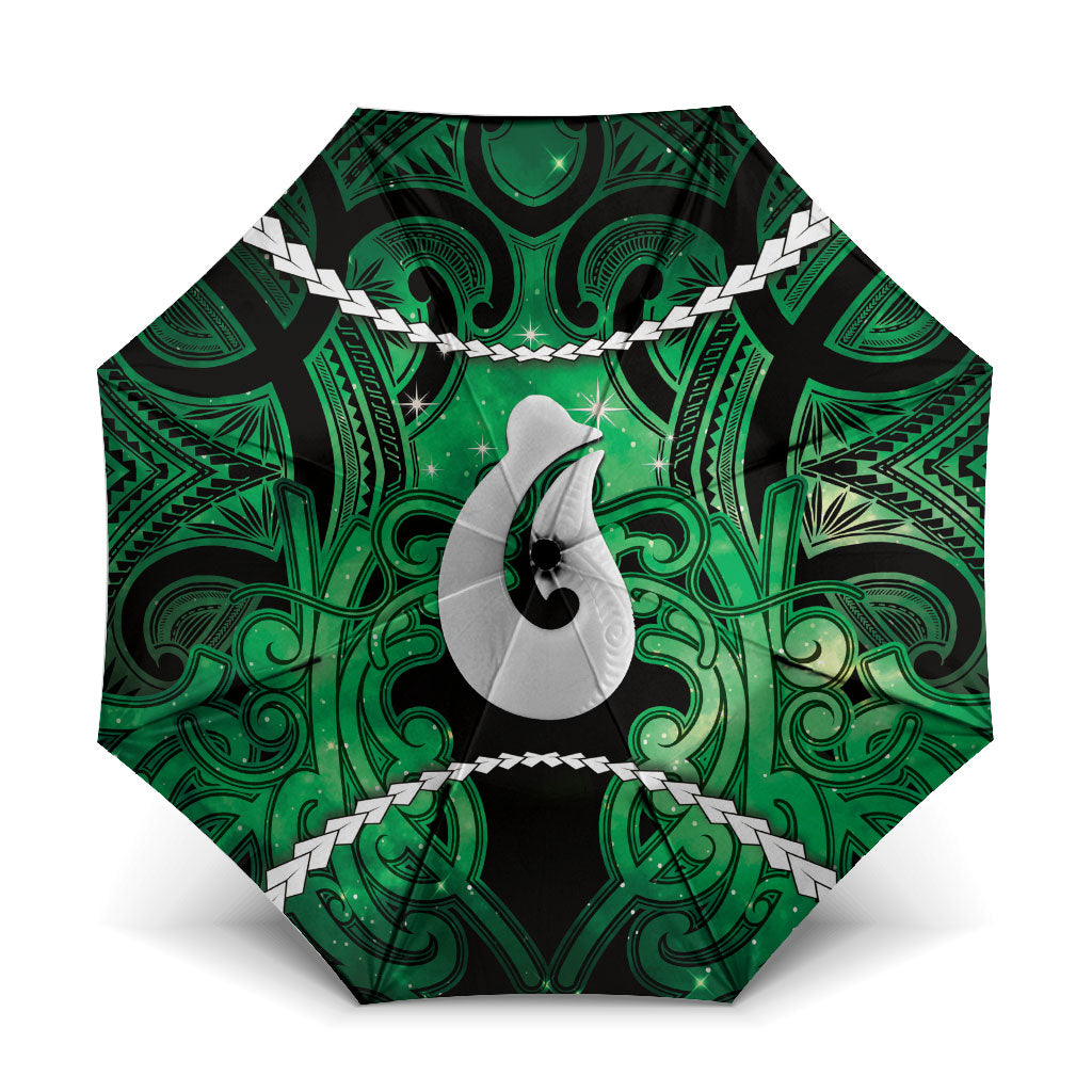 Maori Matariki Hei Matau Kakariki Umbrella Maori Kowhaiwhai Pattern Galaxy LT01 One Size Folded 11.42 inch Opened Diameter 37.4 inch Green - Polynesian Pride