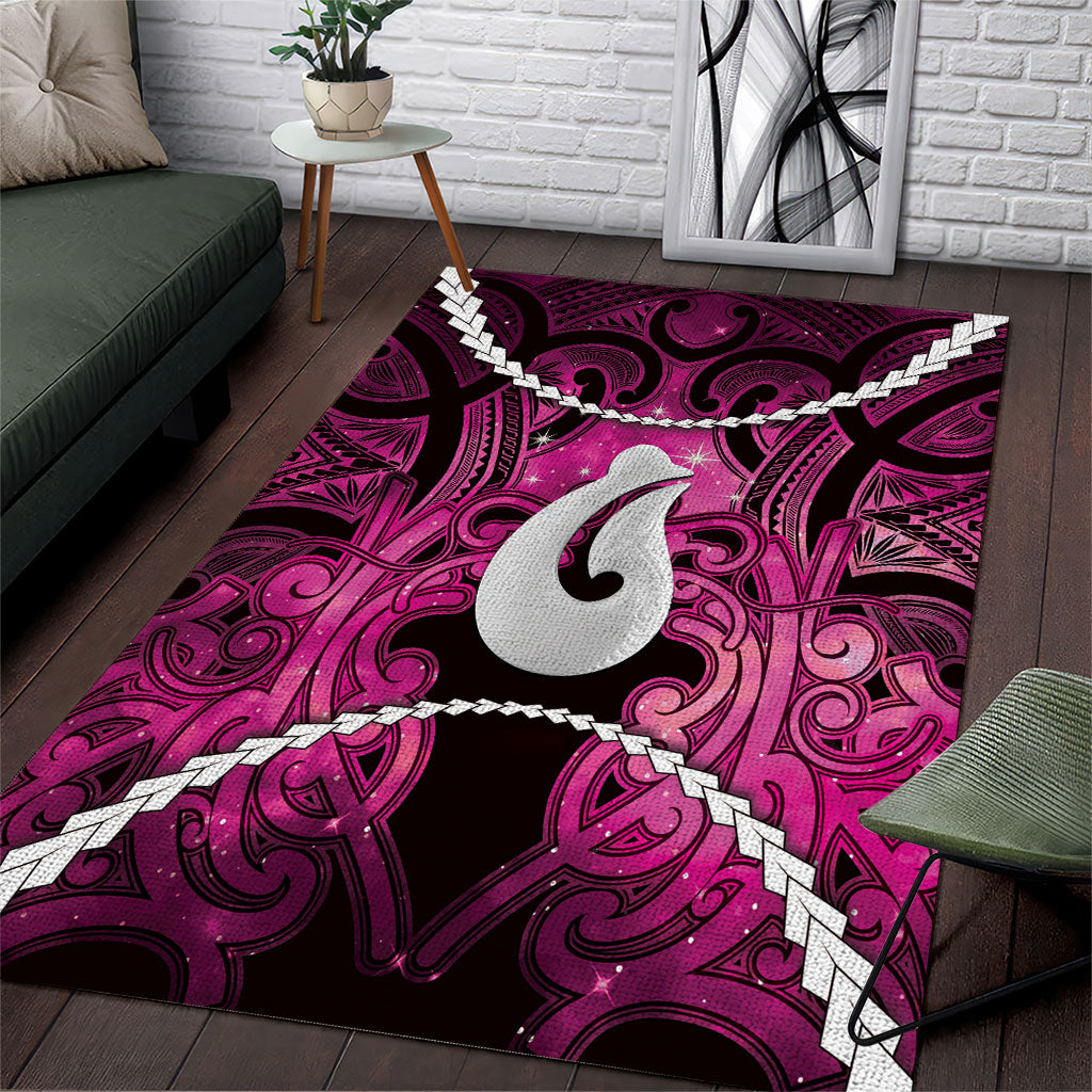 Maori Matariki Hei Matau Mawhero Area Rug Maori Kowhaiwhai Pattern Galaxy LT01 Pink - Polynesian Pride