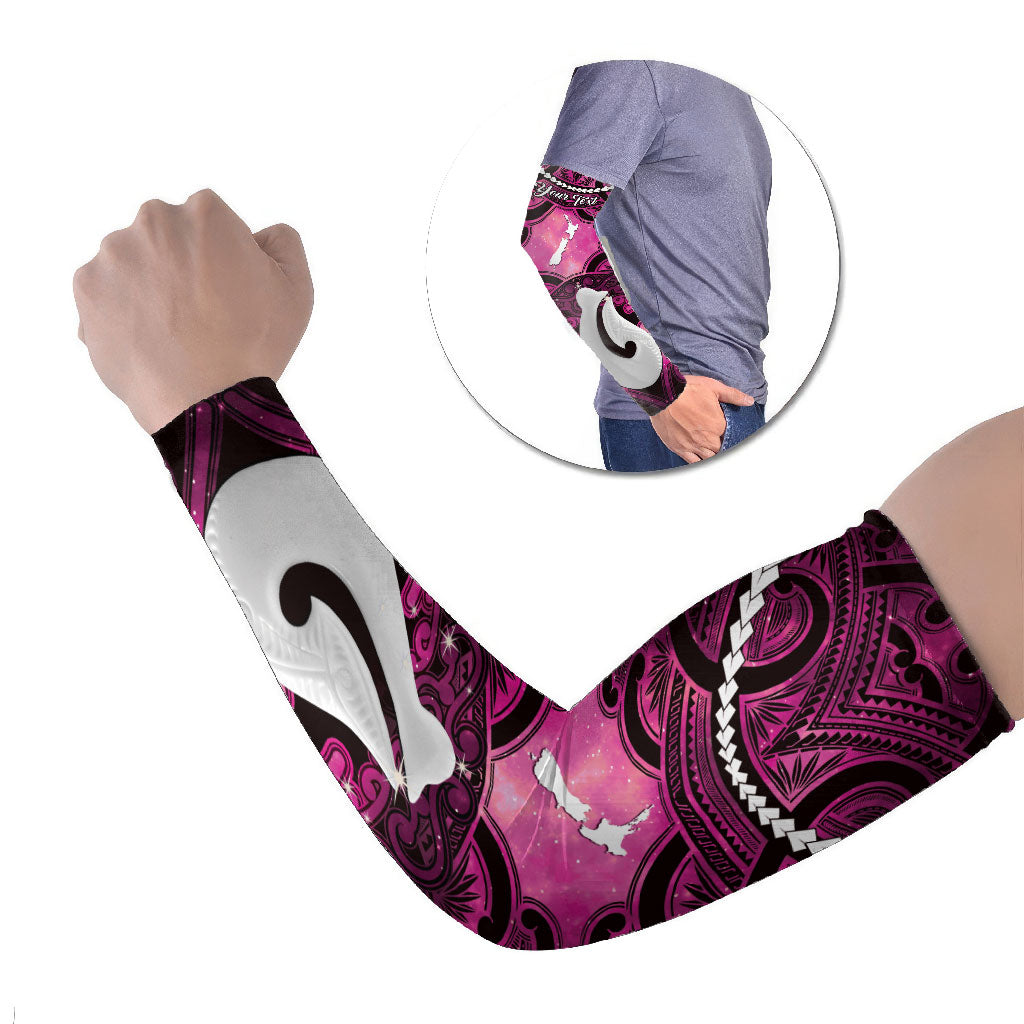Personalised Maori Matariki Hei Matau Mawhero Arm Sleeves Maori Kowhaiwhai Pattern Galaxy LT01 Set of 2 Pink - Polynesian Pride