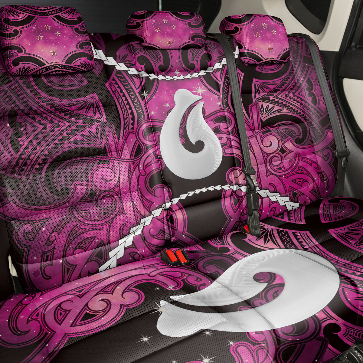 Maori Matariki Hei Matau Mawhero Back Car Seat Cover Maori Kowhaiwhai Pattern Galaxy