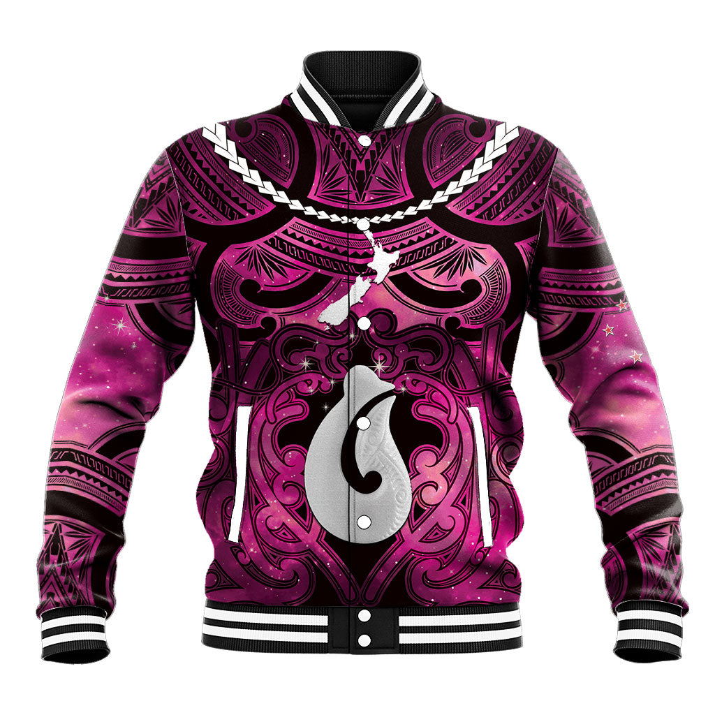 Personalised Maori Matariki Hei Matau Mawhero Baseball Jacket Maori Kowhaiwhai Pattern Galaxy LT01 Unisex Pink - Polynesian Pride