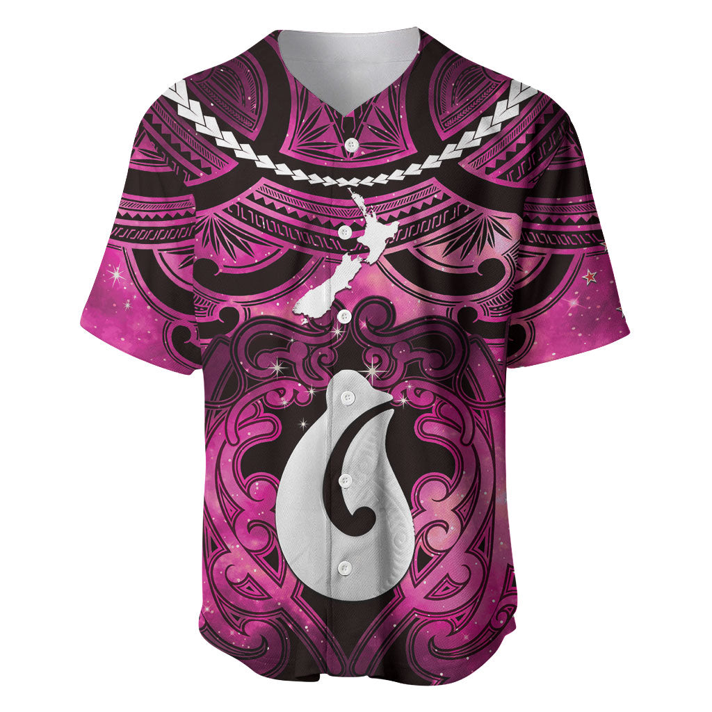 Personalised Maori Matariki Hei Matau Mawhero Baseball Jersey Maori Kowhaiwhai Pattern Galaxy LT01 Pink - Polynesian Pride