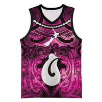 Personalised Maori Matariki Hei Matau Mawhero Basketball Jersey Maori Kowhaiwhai Pattern Galaxy LT01 Unisex Pink - Polynesian Pride