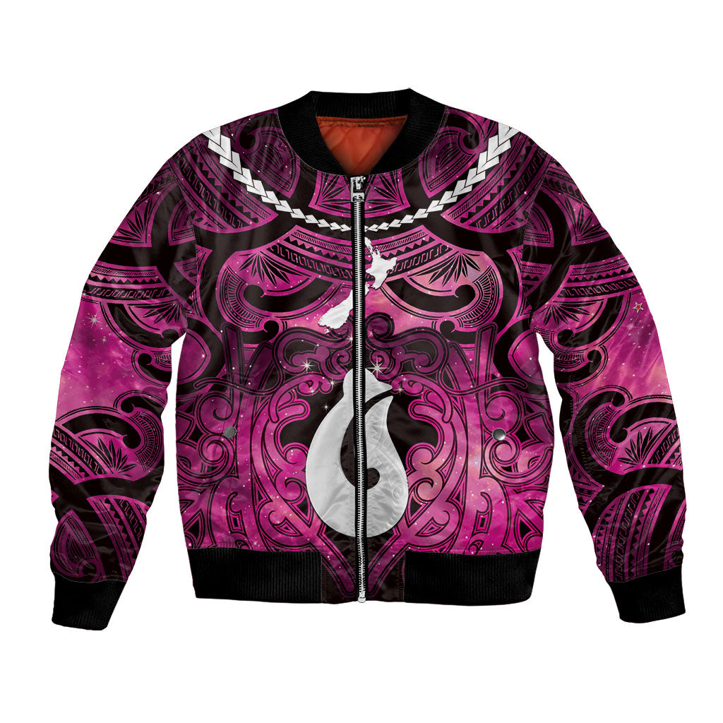 Personalised Maori Matariki Hei Matau Mawhero Bomber Jacket Maori Kowhaiwhai Pattern Galaxy