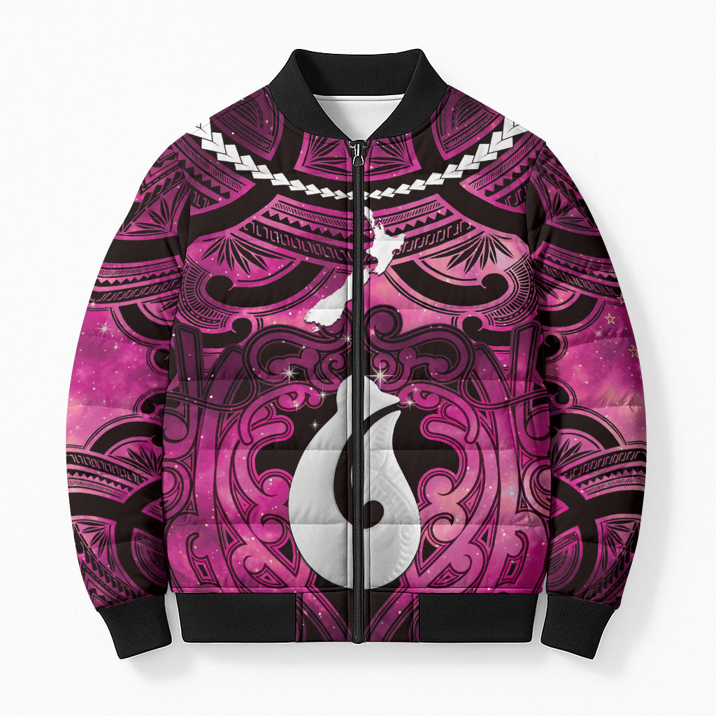 Personalised Maori Matariki Hei Matau Mawhero Bomber Puffer Jacket Maori Kowhaiwhai Pattern Galaxy LT01 Unisex Pink - Polynesian Pride