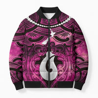 Personalised Maori Matariki Hei Matau Mawhero Bomber Puffer Jacket Maori Kowhaiwhai Pattern Galaxy LT01 Unisex Pink - Polynesian Pride