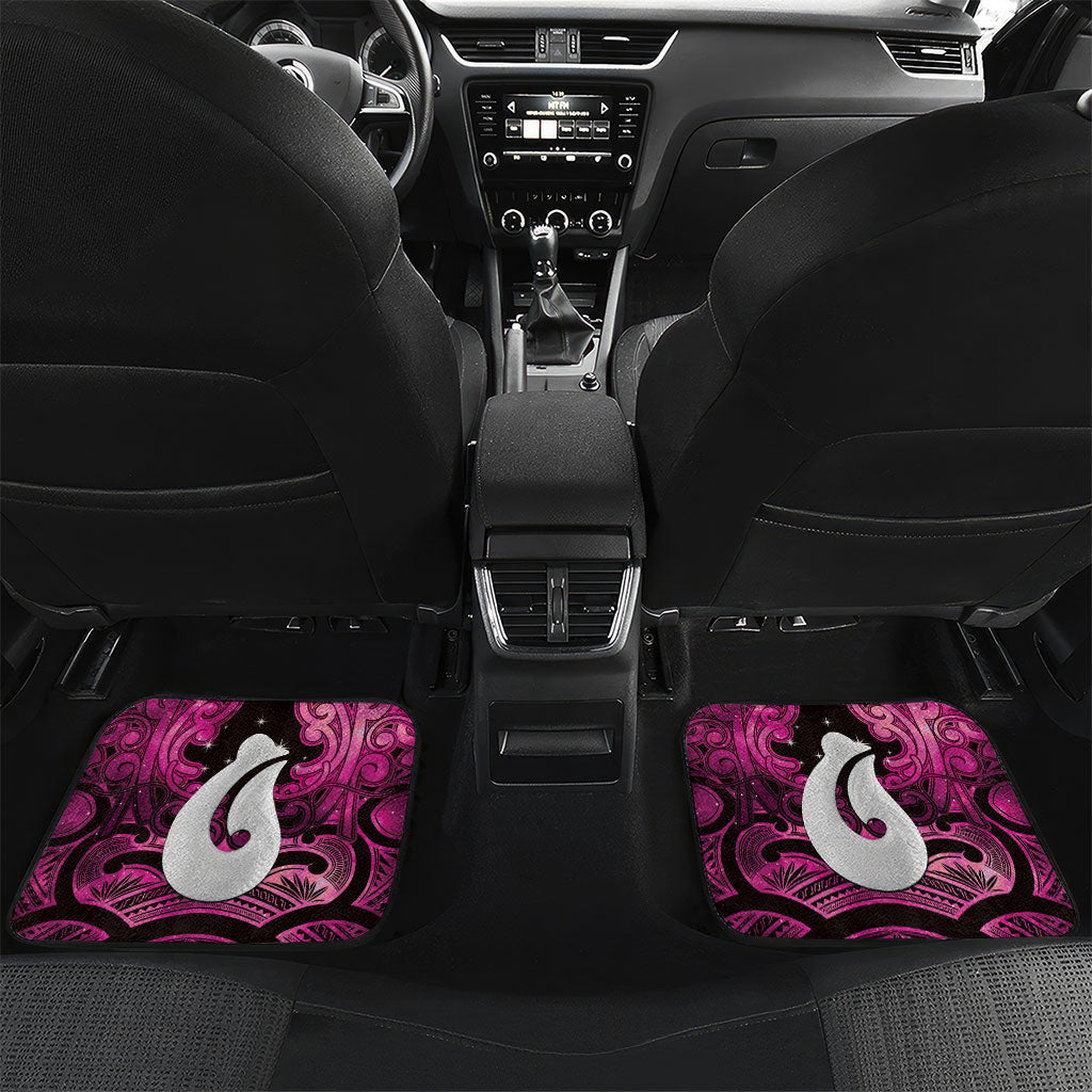 Personalised Maori Matariki Hei Matau Mawhero Car Mats Maori Kowhaiwhai Pattern Galaxy LT01 Set 2pcs - Back Pink - Polynesian Pride