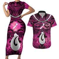 Personalised Maori Matariki Hei Matau Mawhero Couples Matching Short Sleeve Bodycon Dress and Hawaiian Shirt Maori Kowhaiwhai Pattern Galaxy