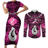 Personalised Maori Matariki Hei Matau Mawhero Couples Matching Short Sleeve Bodycon Dress and Long Sleeve Button Shirt Maori Kowhaiwhai Pattern Galaxy