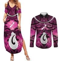 Personalised Maori Matariki Hei Matau Mawhero Couples Matching Summer Maxi Dress and Long Sleeve Button Shirt Maori Kowhaiwhai Pattern Galaxy