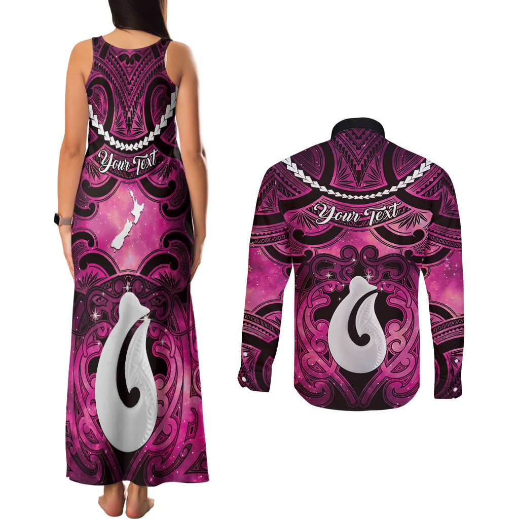 Personalised Maori Matariki Hei Matau Mawhero Couples Matching Tank Maxi Dress and Long Sleeve Button Shirt Maori Kowhaiwhai Pattern Galaxy