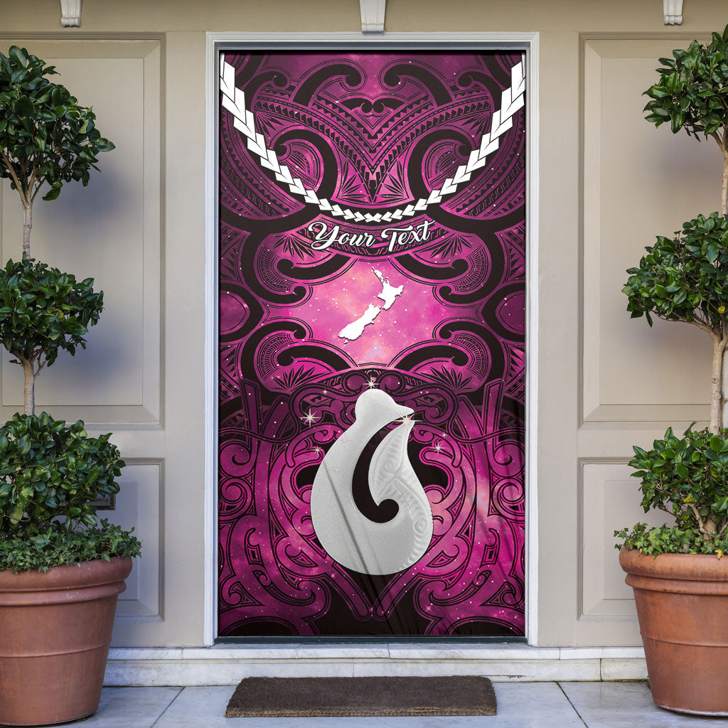 Personalised Maori Matariki Hei Matau Mawhero Door Cover Maori Kowhaiwhai Pattern Galaxy LT01 Pink - Polynesian Pride
