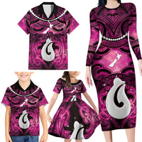 Personalised Maori Matariki Hei Matau Mawhero Family Matching Long Sleeve Bodycon Dress and Hawaiian Shirt Maori Kowhaiwhai Pattern Galaxy