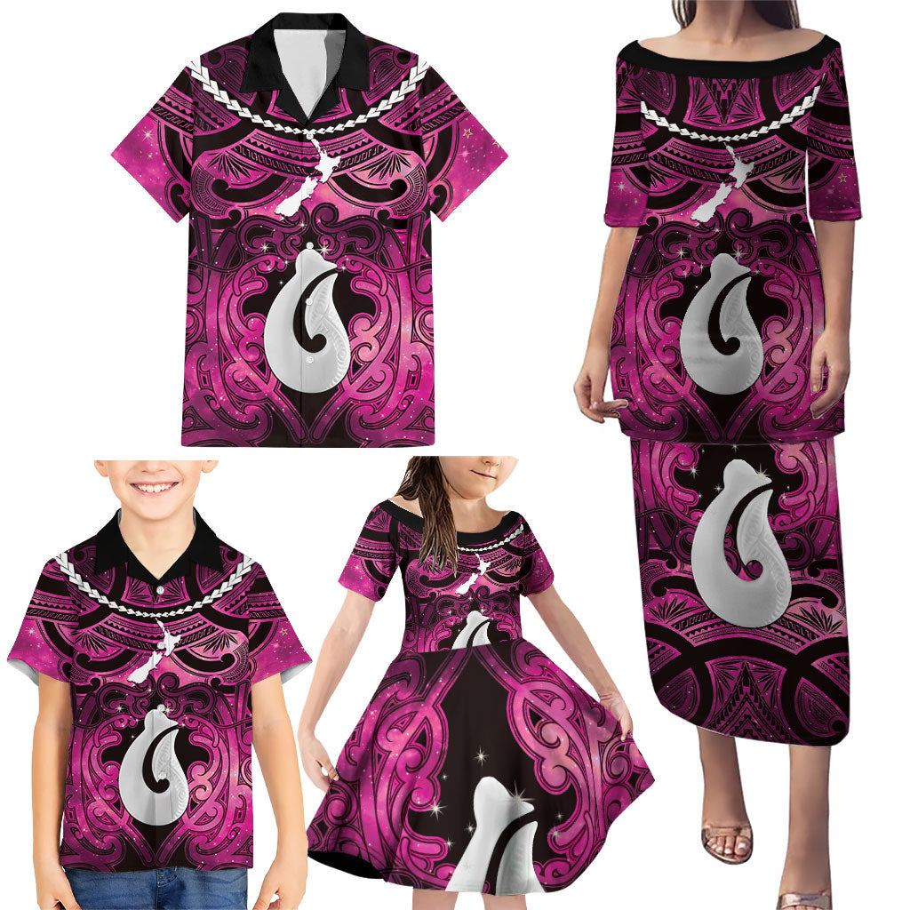 Personalised Maori Matariki Hei Matau Mawhero Family Matching Puletasi and Hawaiian Shirt Maori Kowhaiwhai Pattern Galaxy LT01 - Polynesian Pride
