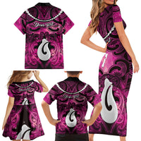 Personalised Maori Matariki Hei Matau Mawhero Family Matching Short Sleeve Bodycon Dress and Hawaiian Shirt Maori Kowhaiwhai Pattern Galaxy