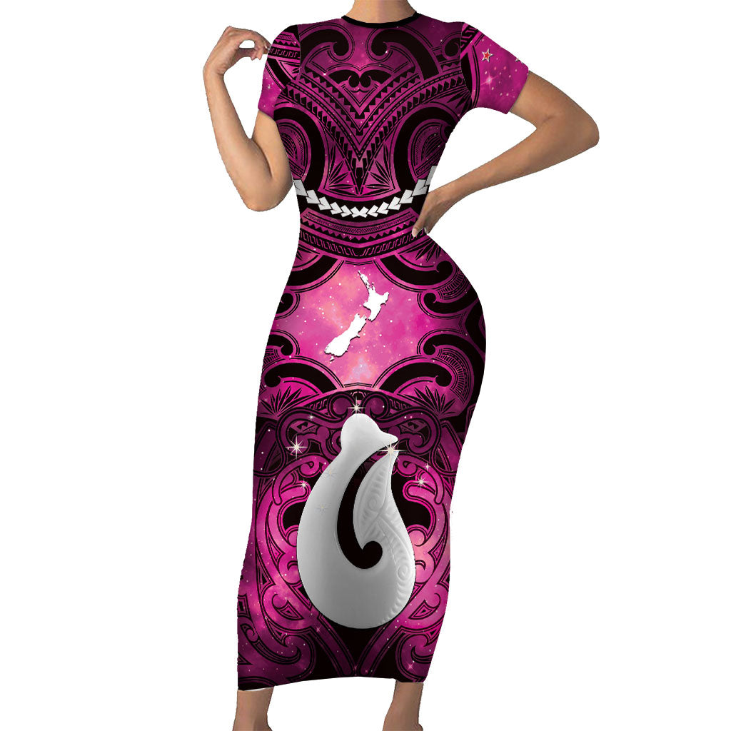 Personalised Maori Matariki Hei Matau Mawhero Family Matching Short Sleeve Bodycon Dress and Hawaiian Shirt Maori Kowhaiwhai Pattern Galaxy