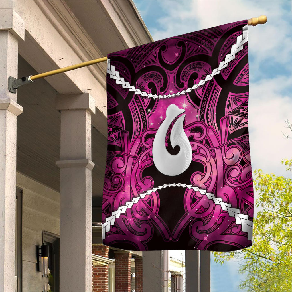 Maori Matariki Hei Matau Mawhero Garden Flag Maori Kowhaiwhai Pattern Galaxy LT01 House Flag Pink - Polynesian Pride