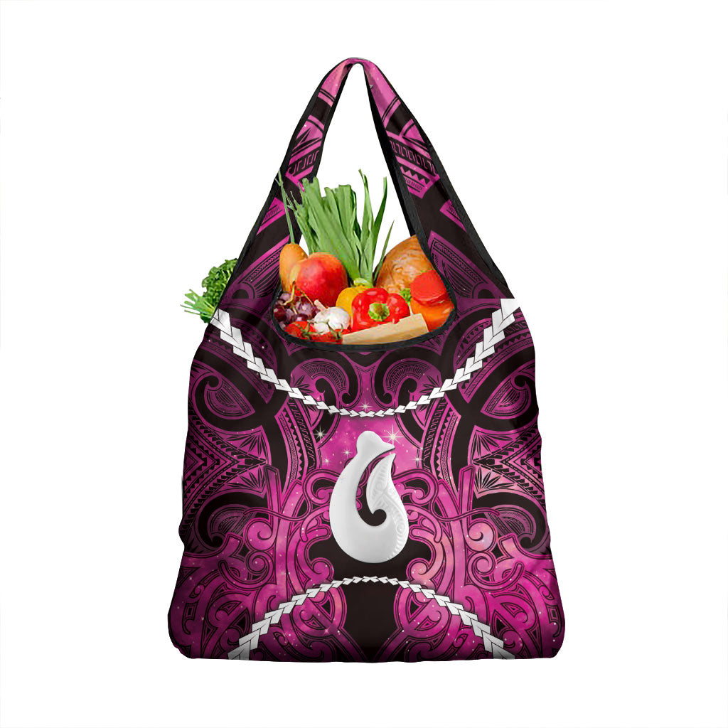 Maori Matariki Hei Matau Mawhero Grocery Bag Maori Kowhaiwhai Pattern Galaxy LT01 1-pack One Size Pink - Polynesian Pride