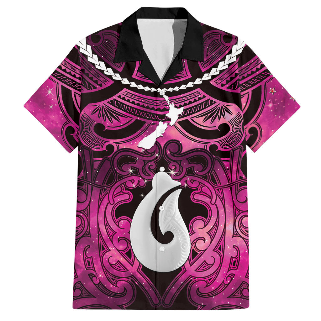 Personalised Maori Matariki Hei Matau Mawhero Hawaiian Shirt Maori Kowhaiwhai Pattern Galaxy LT01 Pink - Polynesian Pride