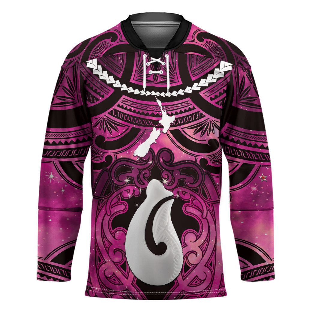 Personalised Maori Matariki Hei Matau Mawhero Hockey Jersey Maori Kowhaiwhai Pattern Galaxy LT01 Unisex Pink - Polynesian Pride
