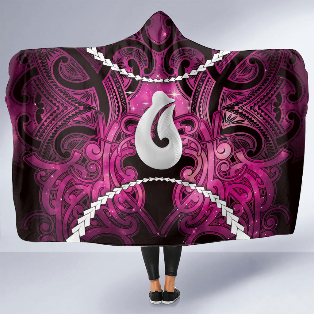 Maori Matariki Hei Matau Mawhero Hooded Blanket Maori Kowhaiwhai Pattern Galaxy LT01 One Size Pink - Polynesian Pride