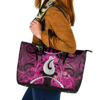 Maori Matariki Hei Matau Mawhero Leather Tote Bag Maori Kowhaiwhai Pattern Galaxy LT01 Pink - Polynesian Pride