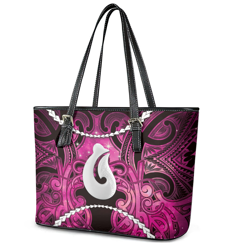 Maori Matariki Hei Matau Mawhero Leather Tote Bag Maori Kowhaiwhai Pattern Galaxy LT01 - Polynesian Pride