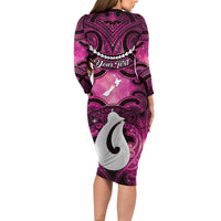 Personalised Maori Matariki Hei Matau Mawhero Long Sleeve Bodycon Dress Maori Kowhaiwhai Pattern Galaxy
