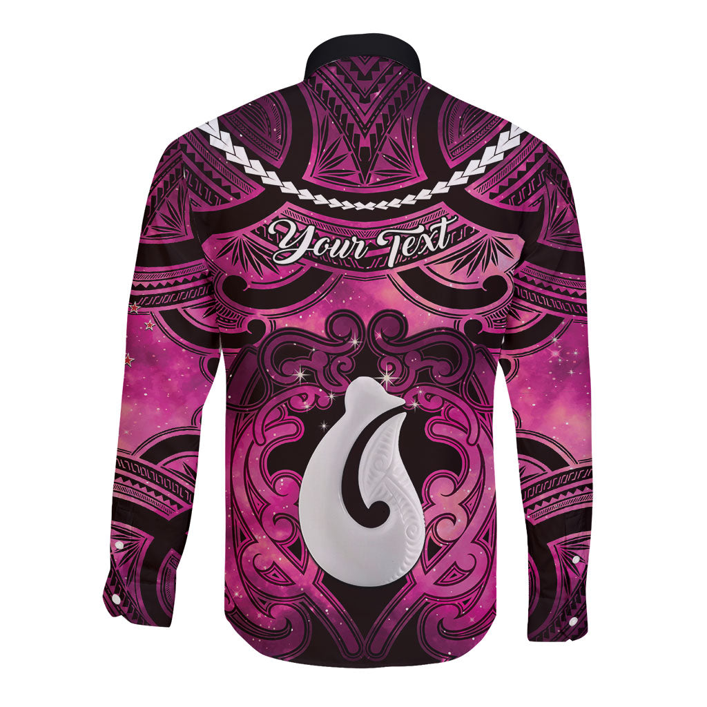 Personalised Maori Matariki Hei Matau Mawhero Long Sleeve Button Shirt Maori Kowhaiwhai Pattern Galaxy LT01 - Polynesian Pride
