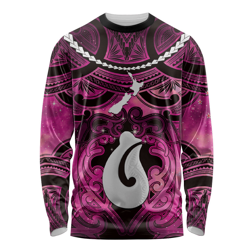 Personalised Maori Matariki Hei Matau Mawhero Long Sleeve Shirt Maori Kowhaiwhai Pattern Galaxy LT01 Unisex Pink - Polynesian Pride