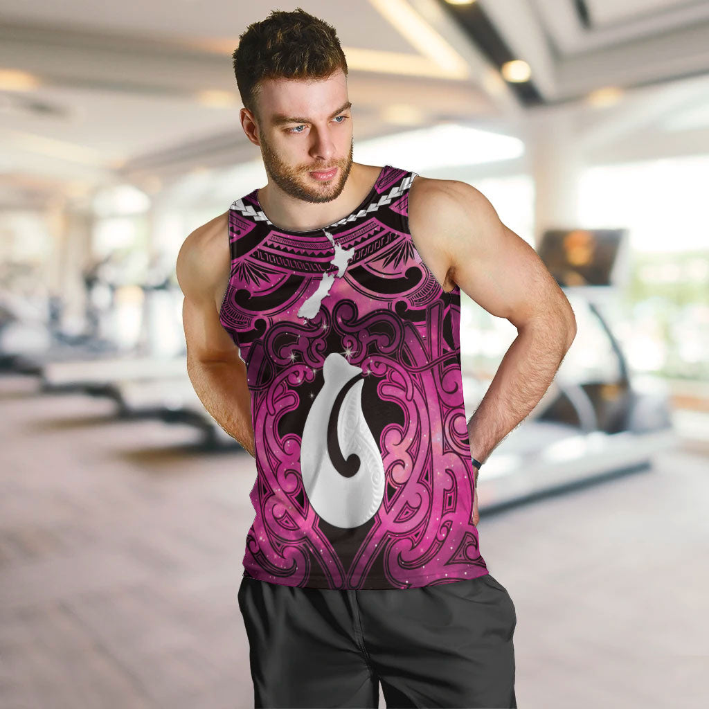 Personalised Maori Matariki Hei Matau Mawhero Men Tank Top Maori Kowhaiwhai Pattern Galaxy LT01 Pink - Polynesian Pride
