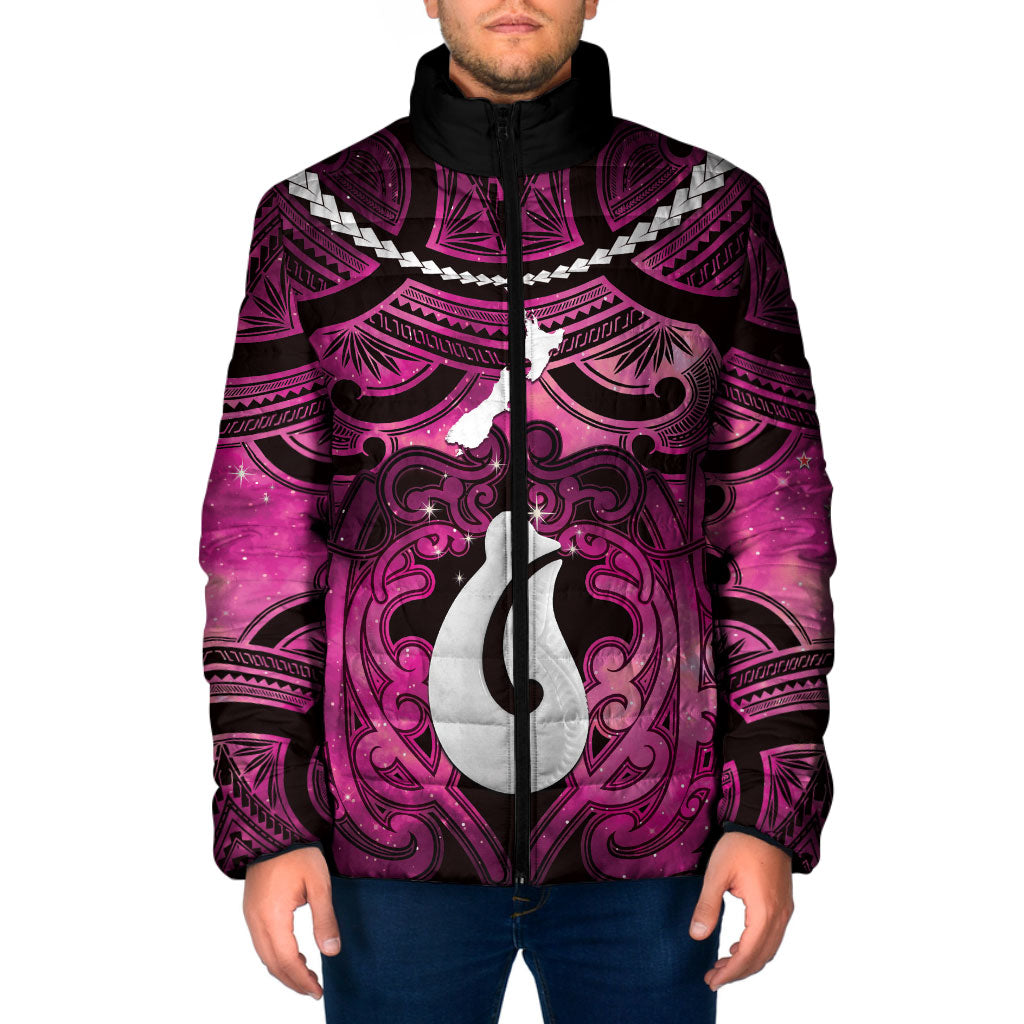 Personalised Maori Matariki Hei Matau Mawhero Padded Jacket Maori Kowhaiwhai Pattern Galaxy LT01 Men Pink - Polynesian Pride