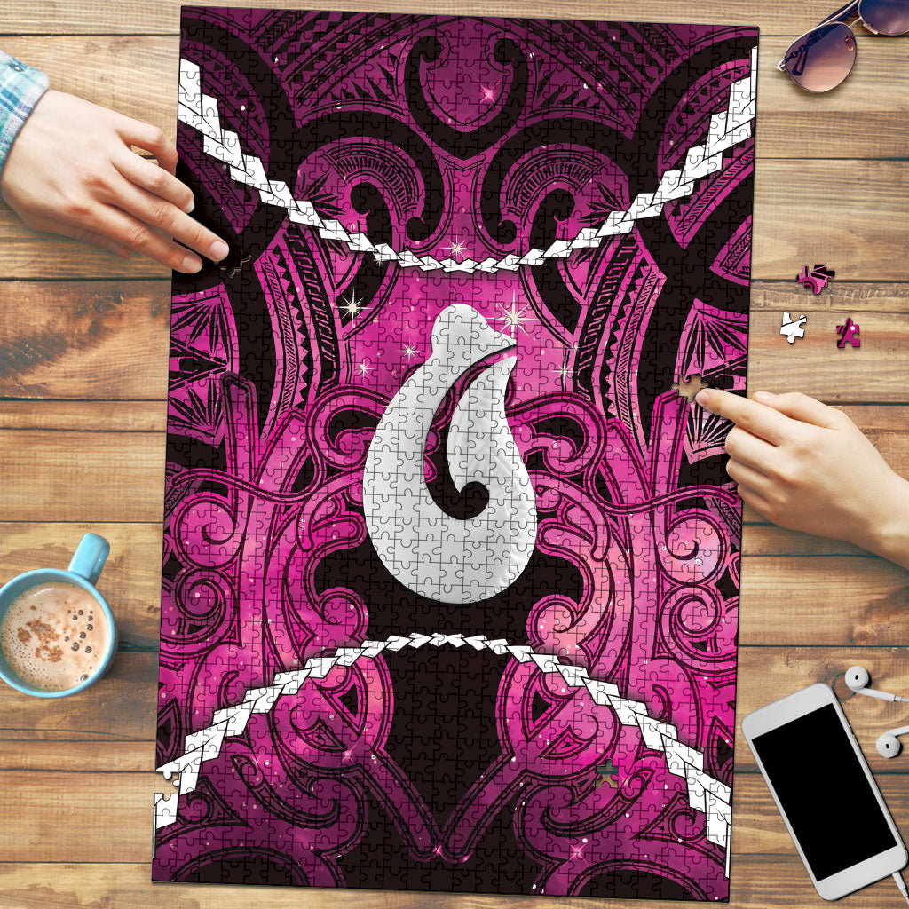 Maori Matariki Hei Matau Mawhero Puzzle Maori Kowhaiwhai Pattern Galaxy LT01 Pink - Polynesian Pride