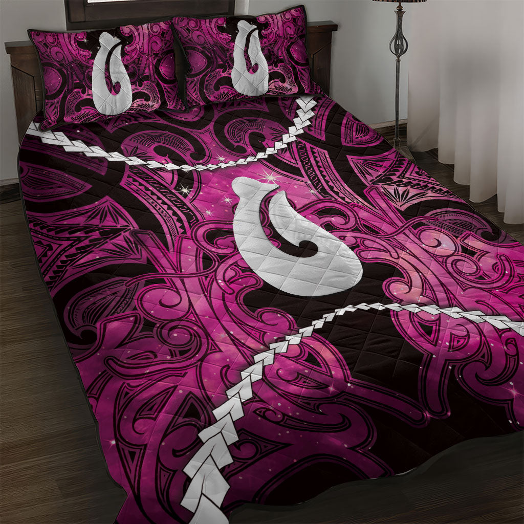 Maori Matariki Hei Matau Mawhero Quilt Bed Set Maori Kowhaiwhai Pattern Galaxy LT01 Pink - Polynesian Pride