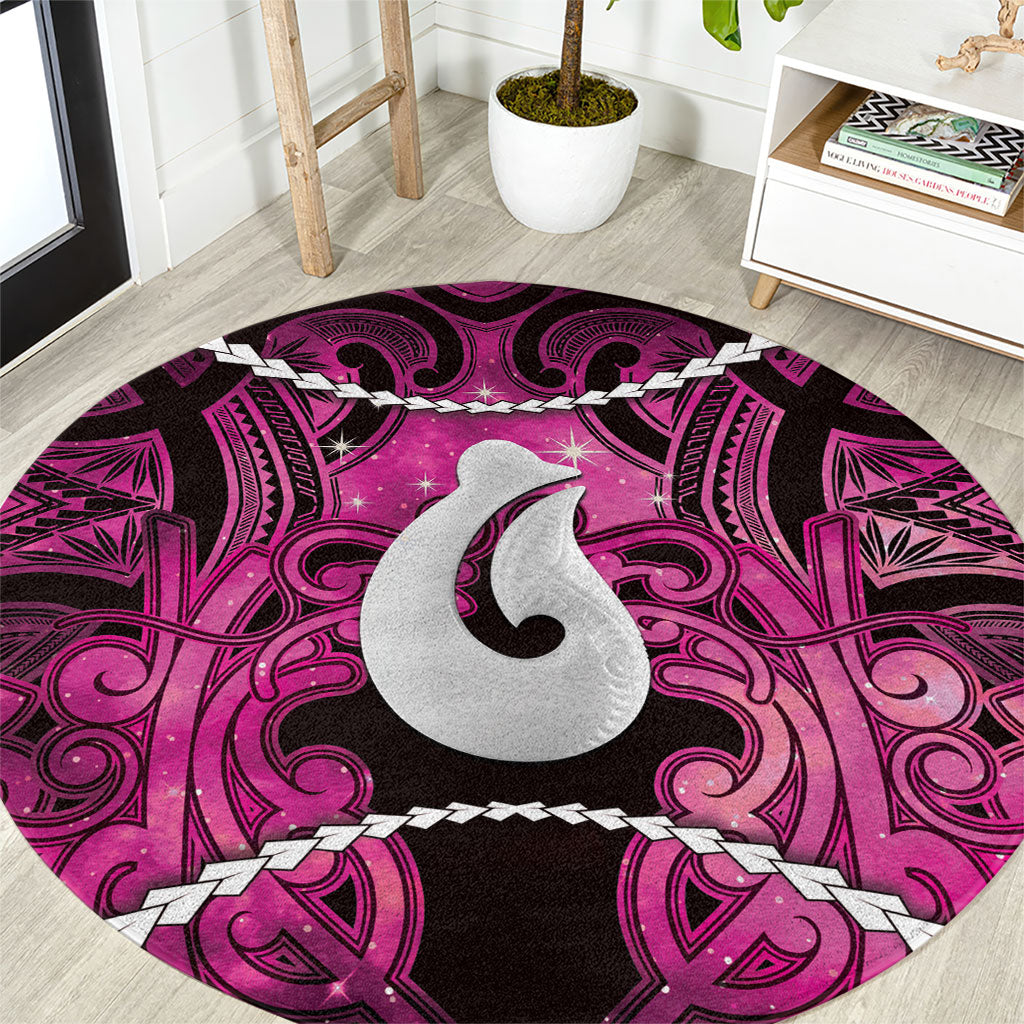 Maori Matariki Hei Matau Mawhero Round Carpet Maori Kowhaiwhai Pattern Galaxy LT01 Pink - Polynesian Pride