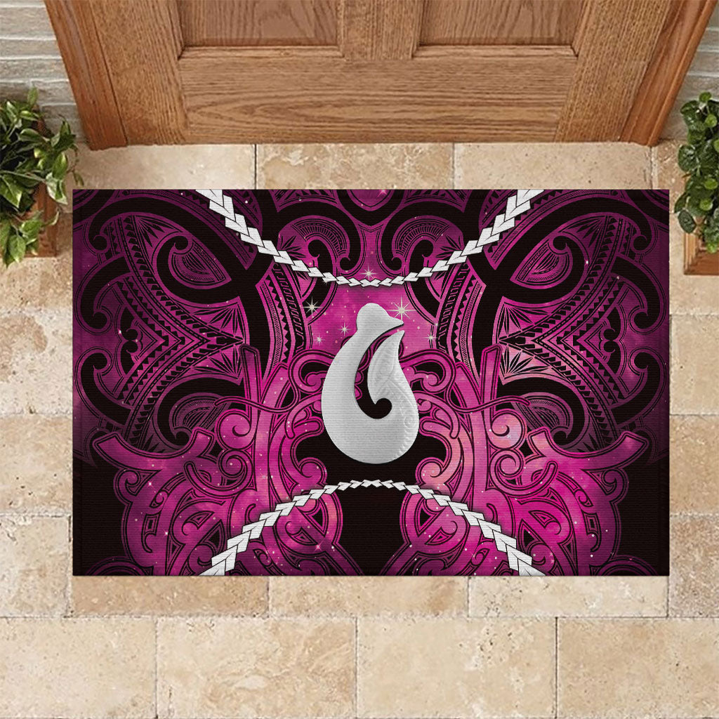 Maori Matariki Hei Matau Mawhero Rubber Doormat Maori Kowhaiwhai Pattern Galaxy LT01 Pink - Polynesian Pride