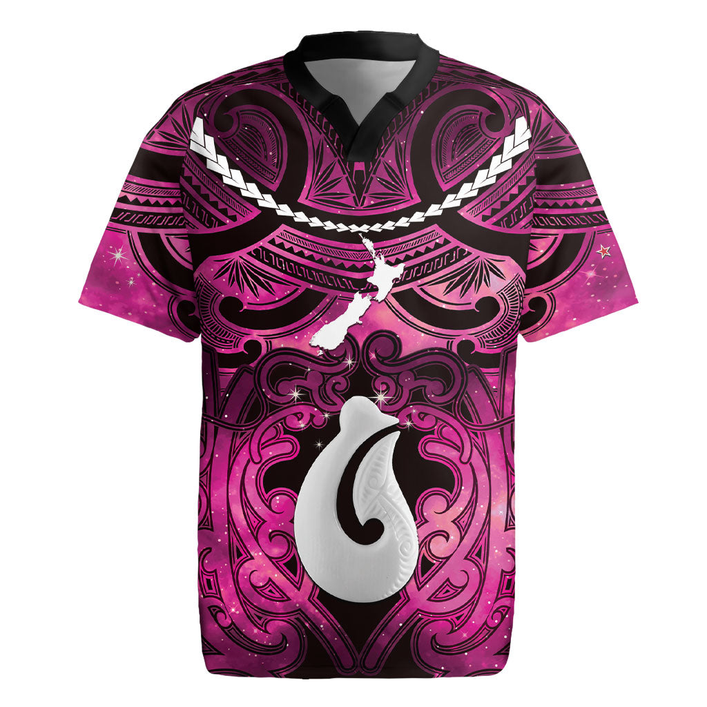 Personalised Maori Matariki Hei Matau Mawhero Rugby Jersey Maori Kowhaiwhai Pattern Galaxy LT01 Pink - Polynesian Pride