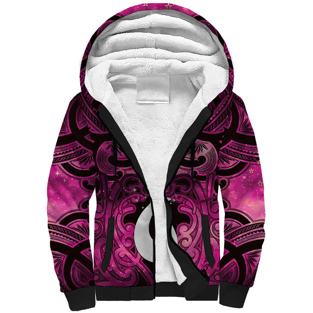 Personalised Maori Matariki Hei Matau Mawhero Sherpa Hoodie Maori Kowhaiwhai Pattern Galaxy LT01 Unisex Pink - Polynesian Pride