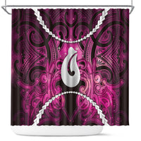 Maori Matariki Hei Matau Mawhero Shower Curtain Maori Kowhaiwhai Pattern Galaxy LT01 Pink - Polynesian Pride