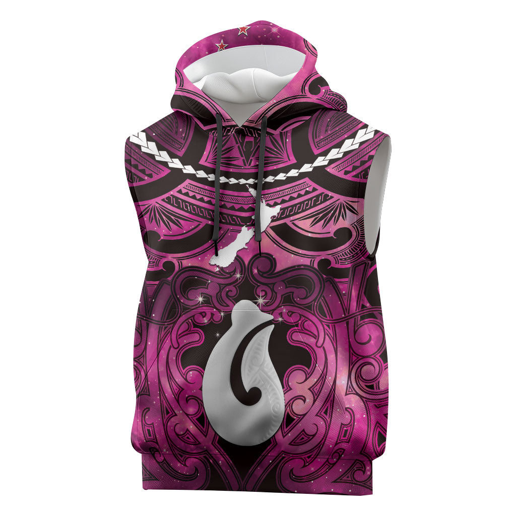 Personalised Maori Matariki Hei Matau Mawhero Sleeveless Hoodie Maori Kowhaiwhai Pattern Galaxy LT01 Pink - Polynesian Pride