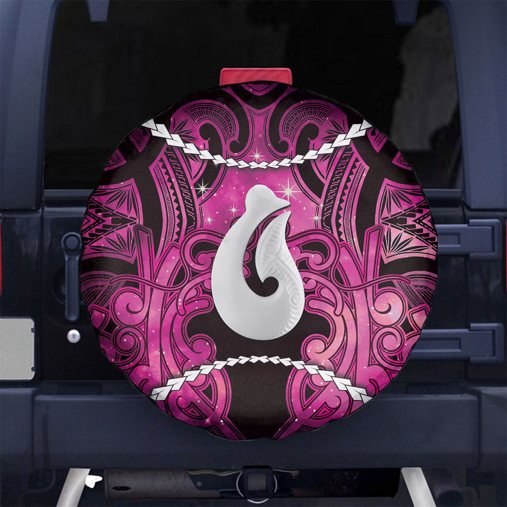 Maori Matariki Hei Matau Mawhero Spare Tire Cover Maori Kowhaiwhai Pattern Galaxy LT01 No hole Pink - Polynesian Pride