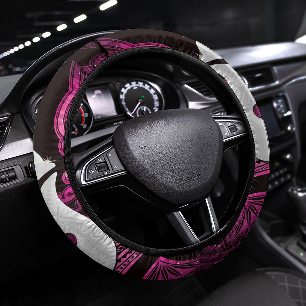 Maori Matariki Hei Matau Mawhero Steering Wheel Cover Maori Kowhaiwhai Pattern Galaxy LT01 Universal Fit Pink - Polynesian Pride