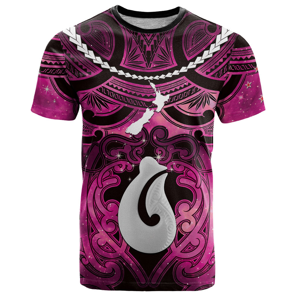 Personalised Maori Matariki Hei Matau Mawhero T Shirt Maori Kowhaiwhai Pattern Galaxy LT01 Pink - Polynesian Pride