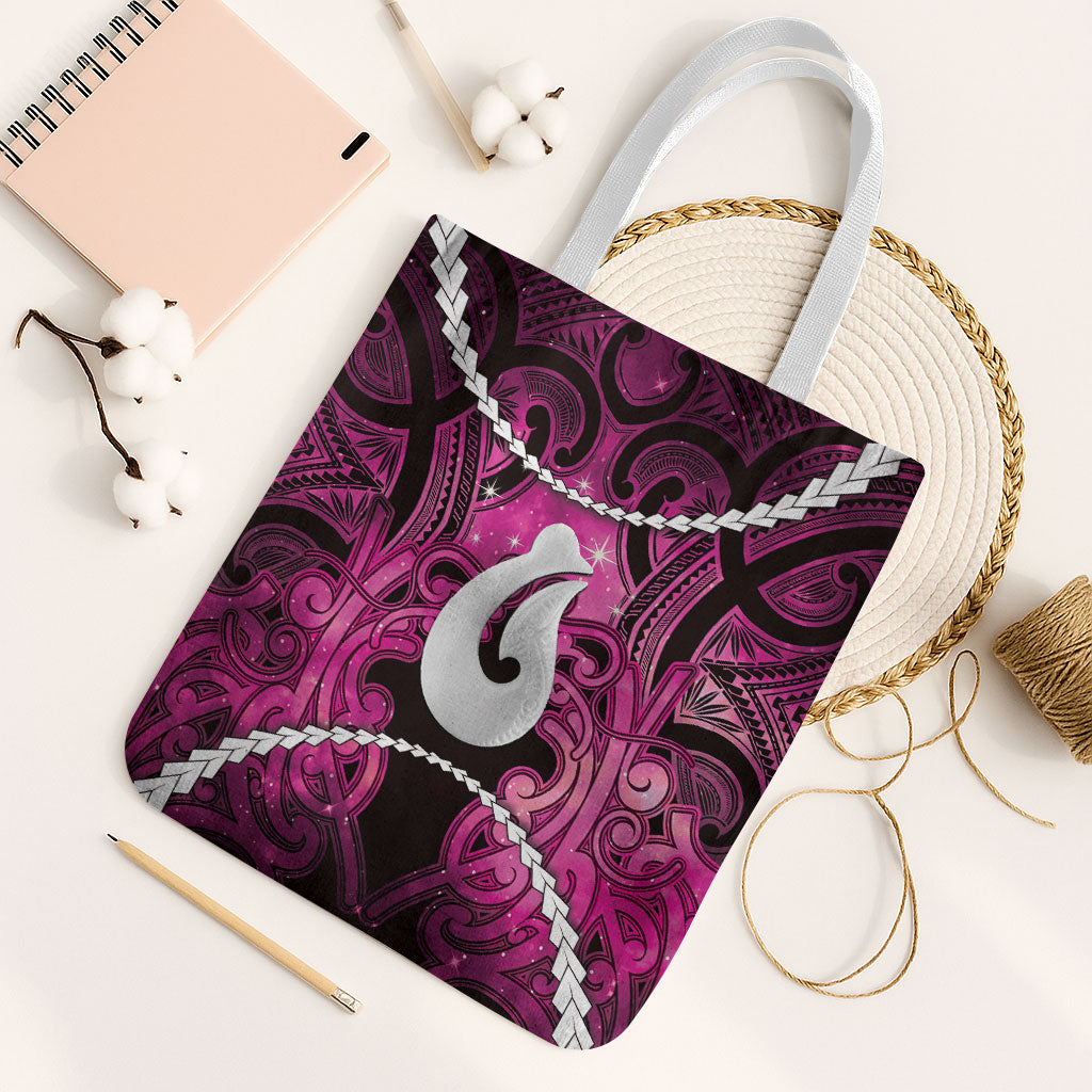 Maori Matariki Hei Matau Mawhero Tote Bag Maori Kowhaiwhai Pattern Galaxy LT01 White Strap One Size Pink - Polynesian Pride