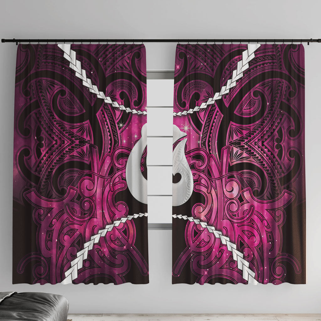Maori Matariki Hei Matau Mawhero Window Curtain Maori Kowhaiwhai Pattern Galaxy LT01 With Hooks Pink - Polynesian Pride